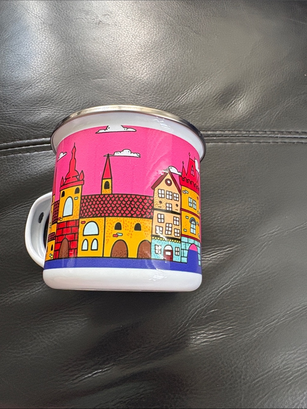 Prague Pink Enamel Travel Mug - Coffee Cup - Picture 6 of 6